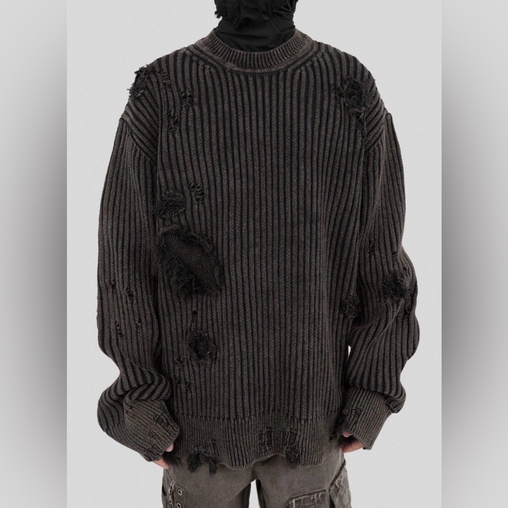 UNDERWATER Wasteland RIPPED Sweater Charcoal //Distressed Sweater Sz L NWT